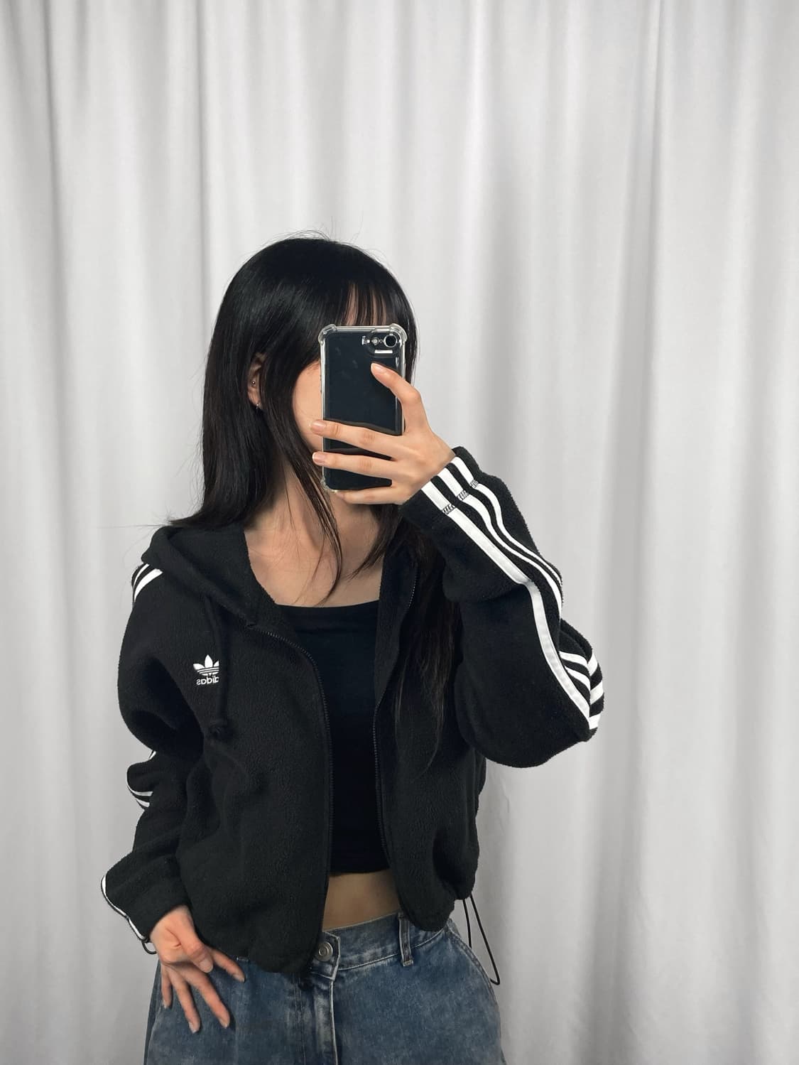 아디다스 크롭 후리스 후드집업 상품이미지2