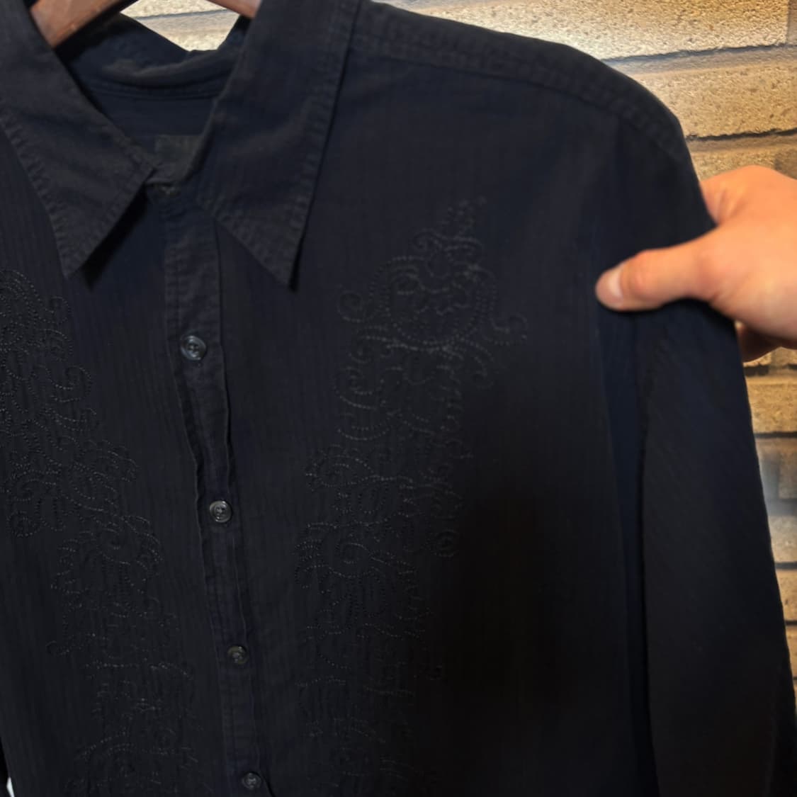 USA VINTAGE 레이스 인서트 코튼셔츠 스티치 라인 디테일 블랙 상품이미지6