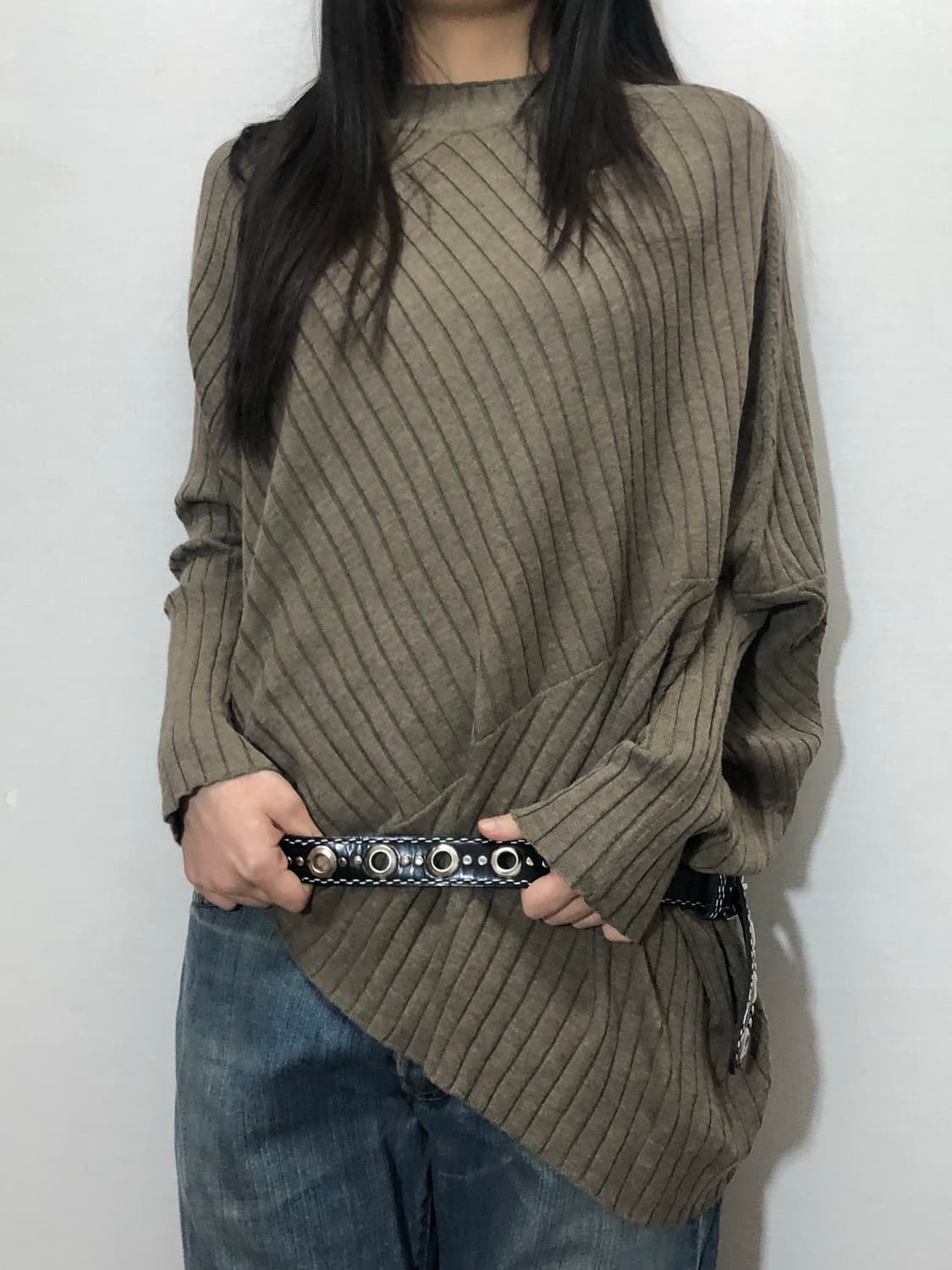 빈티지 브라운 스트라이프 패턴 니트 상품이미지2