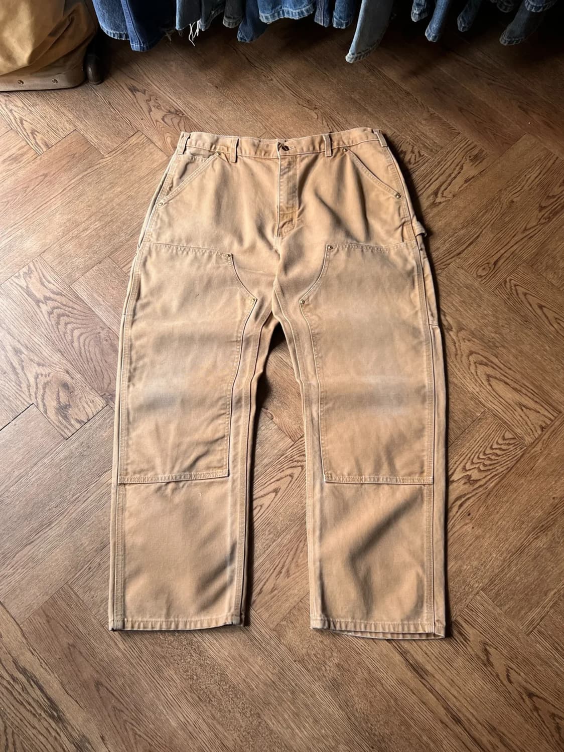 [36]칼하트 USA 빈티지 페이딩 브라운 더블니 워크 팬츠 상품이미지1