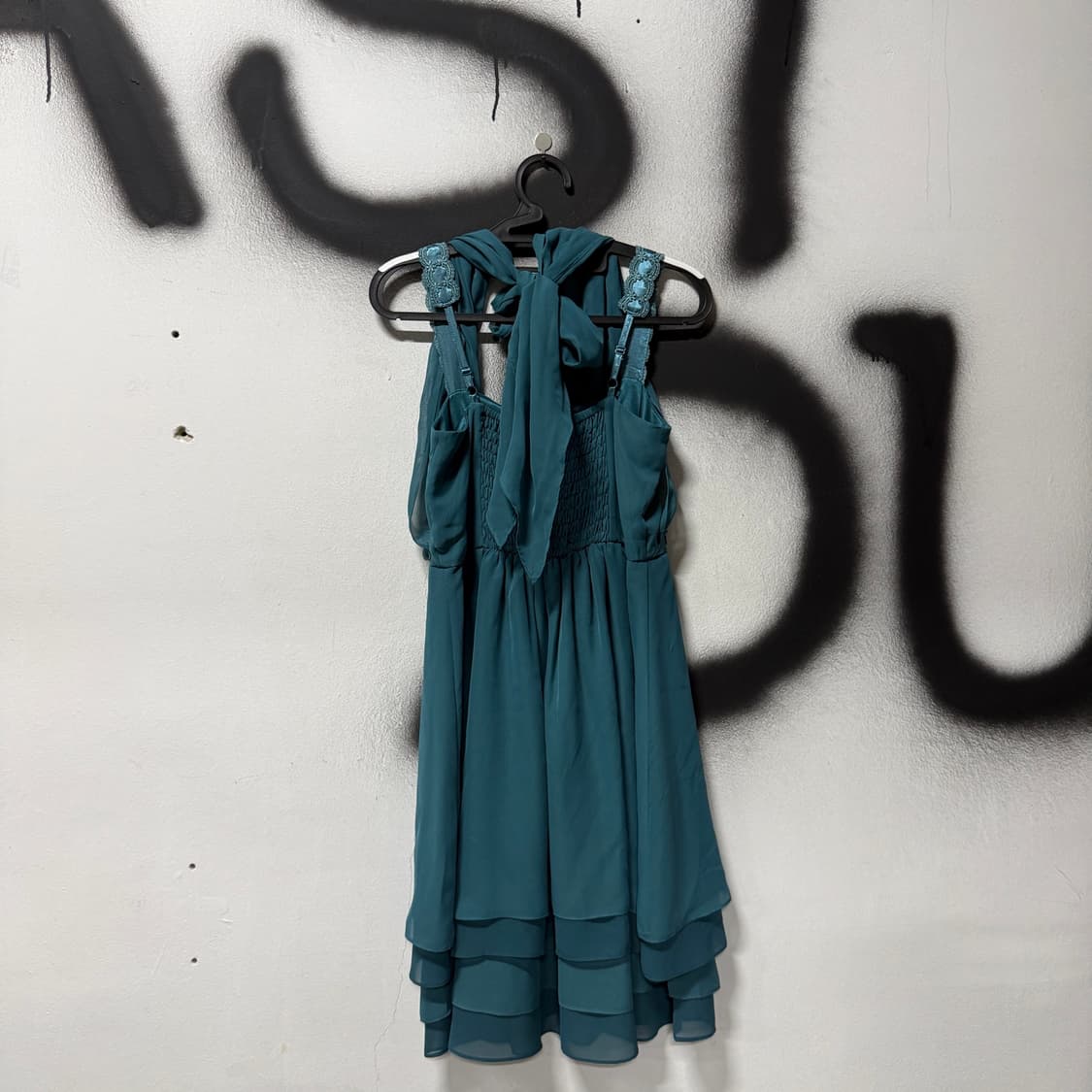 VTG 빈티지 민트코어 장미 코사지 홀터넥 쉬폰 슬리브리스 원피스 상품이미지2