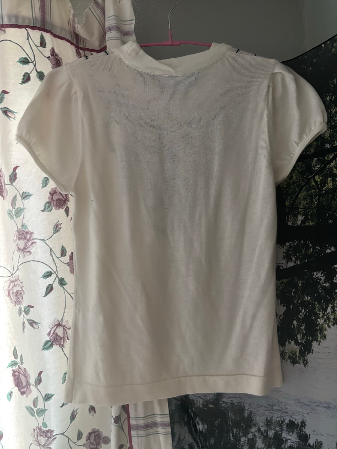 리본 프린트 빈티지 니트 반팔 퍼프 모리걸 하구미 상품이미지2