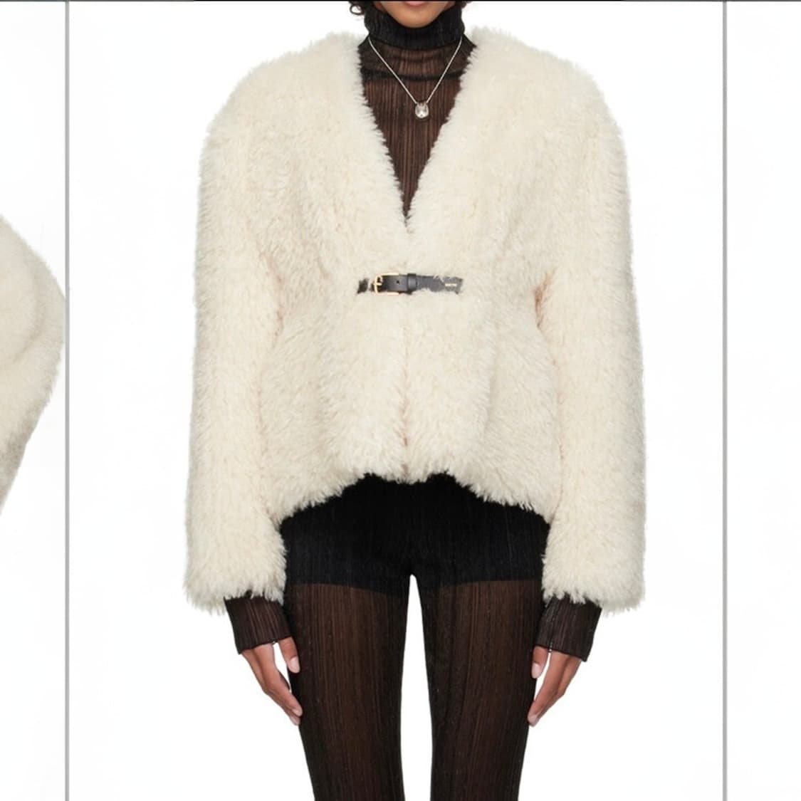 렉토 Faux 시어링 벨티드 스트랩 디테일 코트 상품이미지1