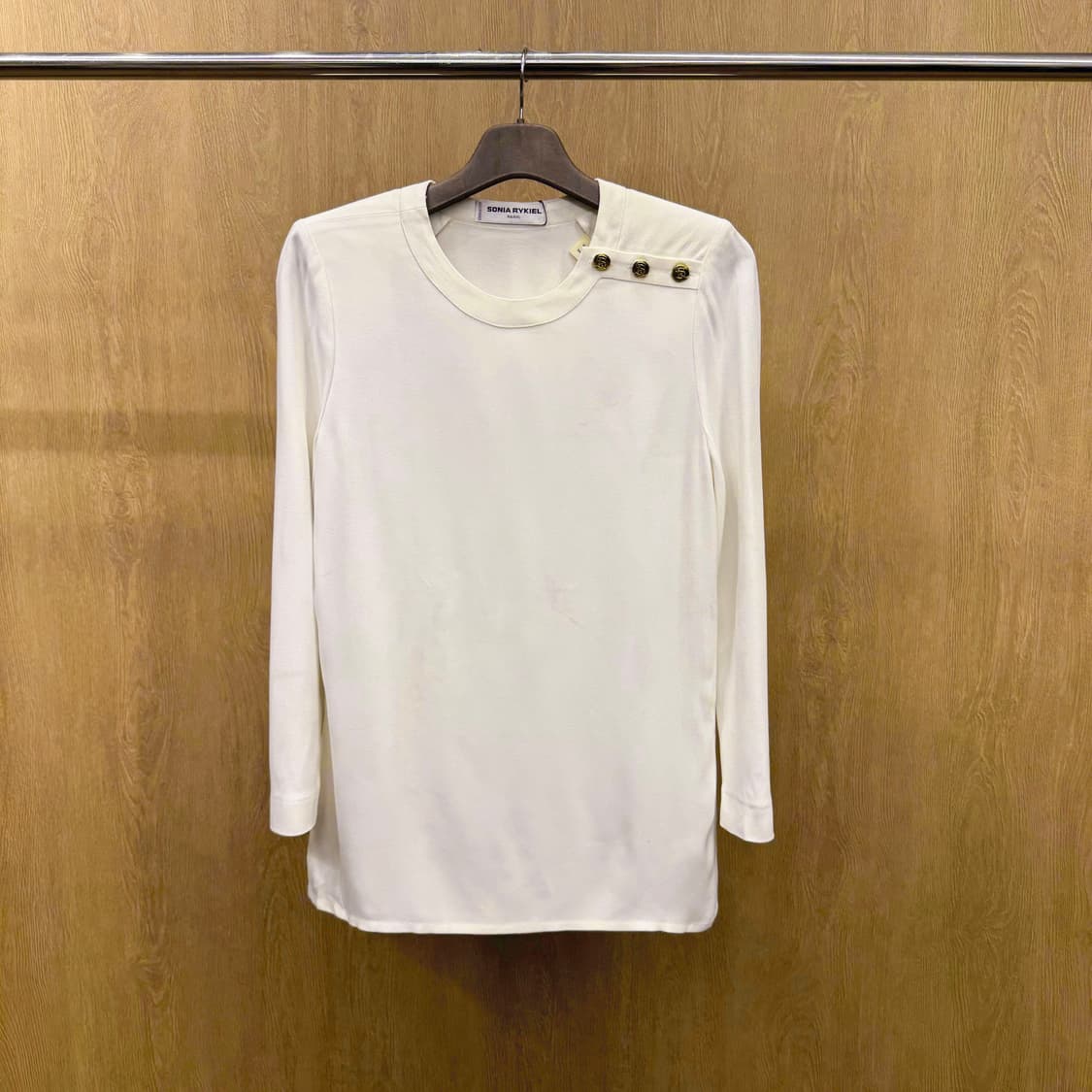 소니아 리키엘 블라우스 롱 슬리브 숄더 버튼 라운드넥 디테일 화이트 상품이미지2