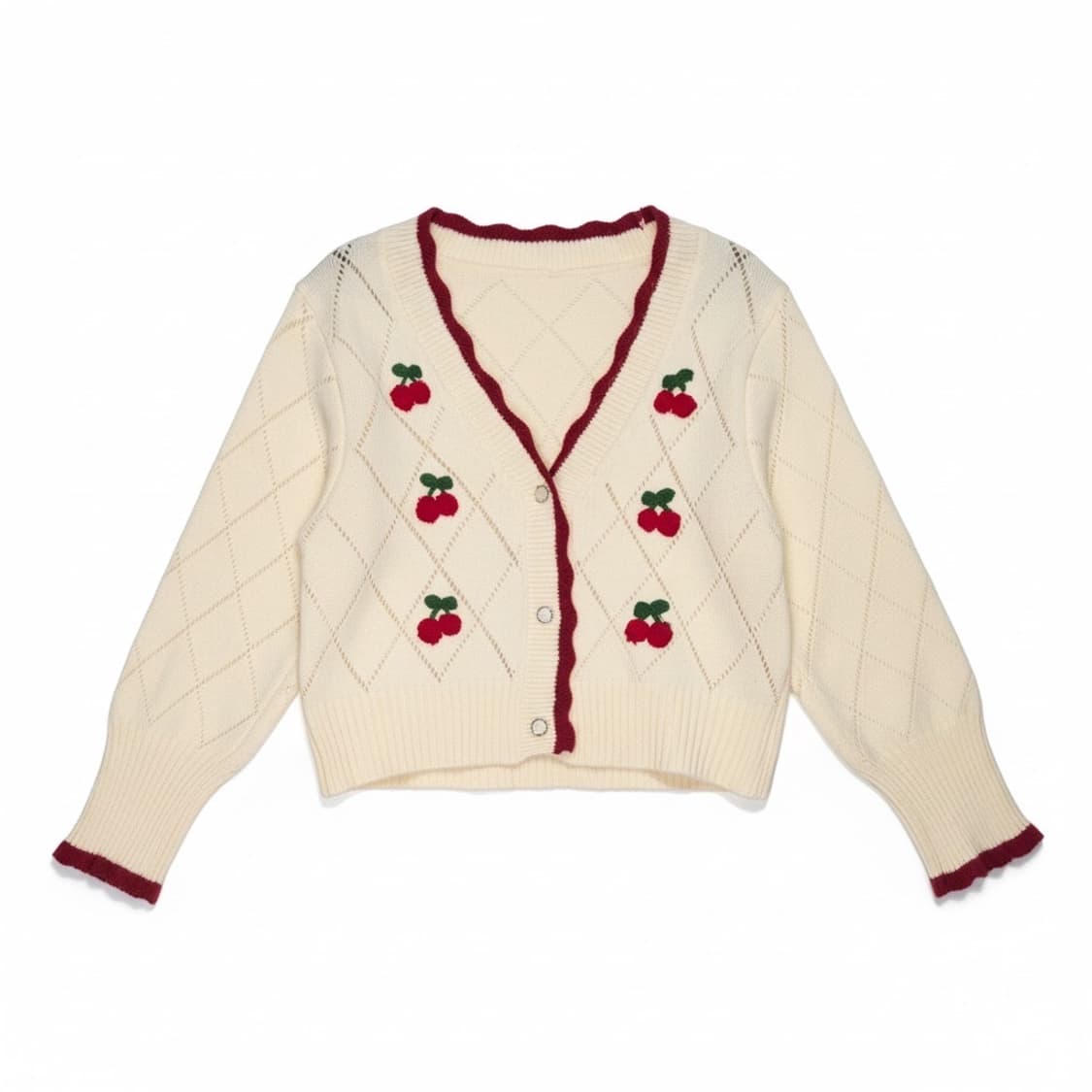 Vintage 빈티지 아이보리 체리 크롭 가디건 (키치) 상품이미지2