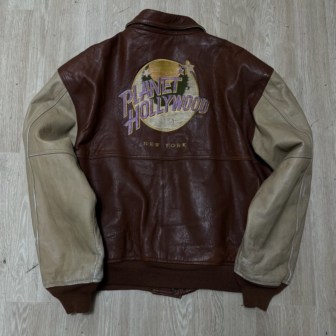 플래닛 할리우드 90s 양가죽 봄버 바시티 가죽자켓 XL/105 상품이미지5