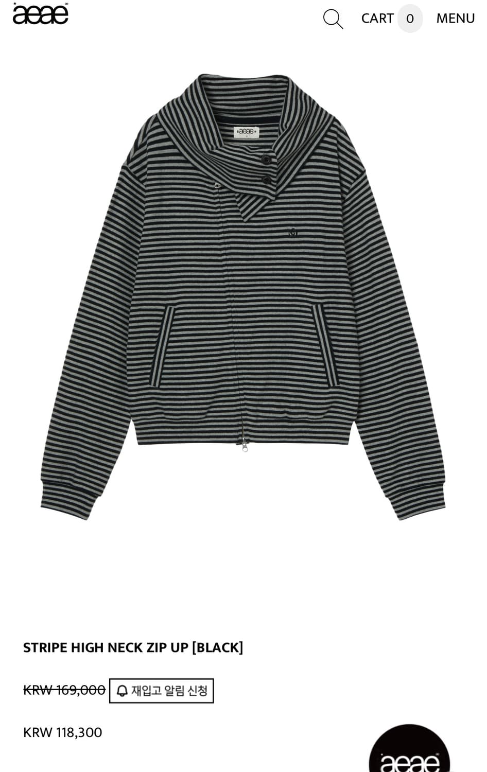Aeae STRIPE HIGH NECK ZIP UP [BLACK] 상품이미지1