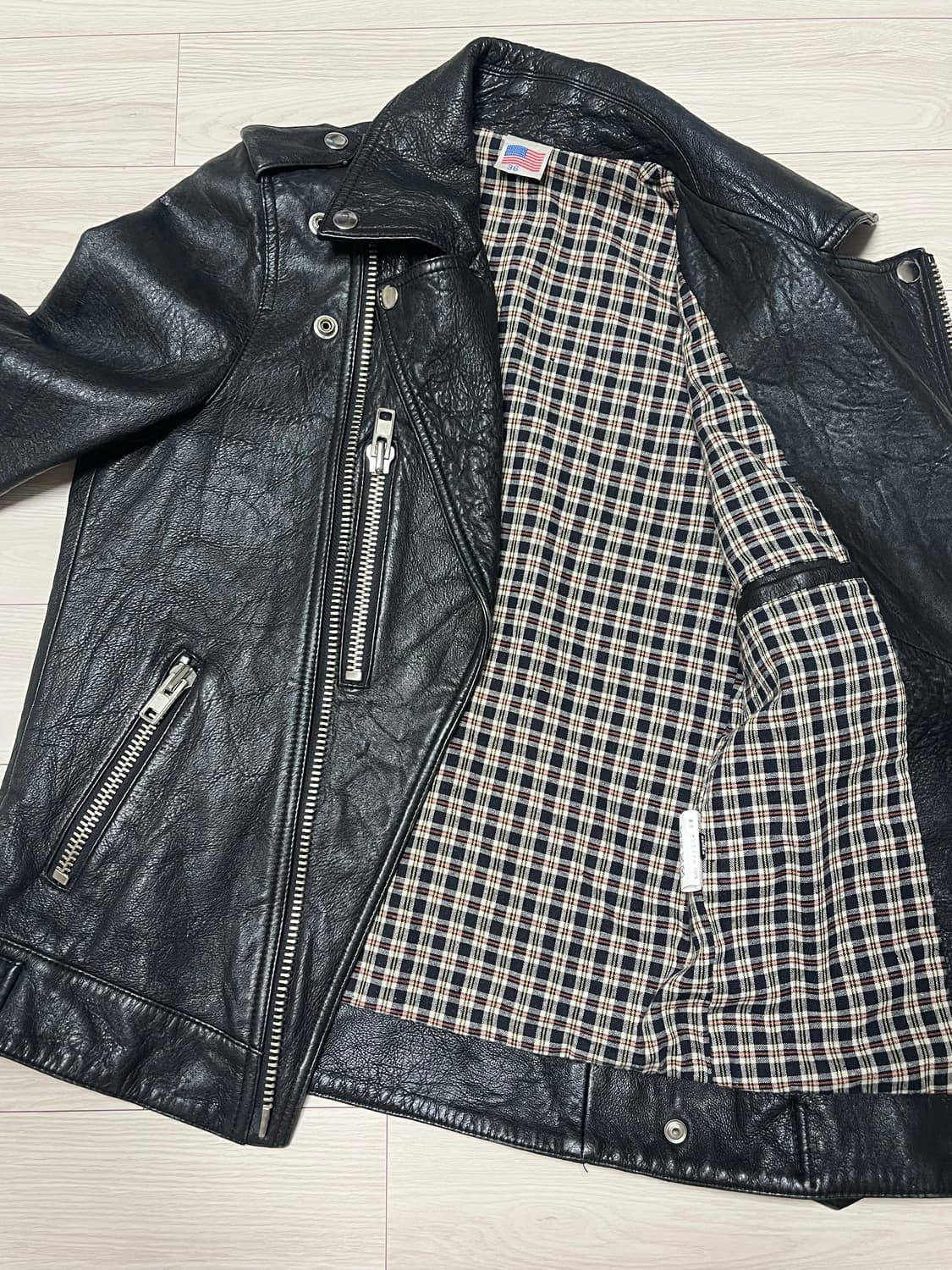 아메리카 빈티지 체크 레더 자켓 상품이미지3