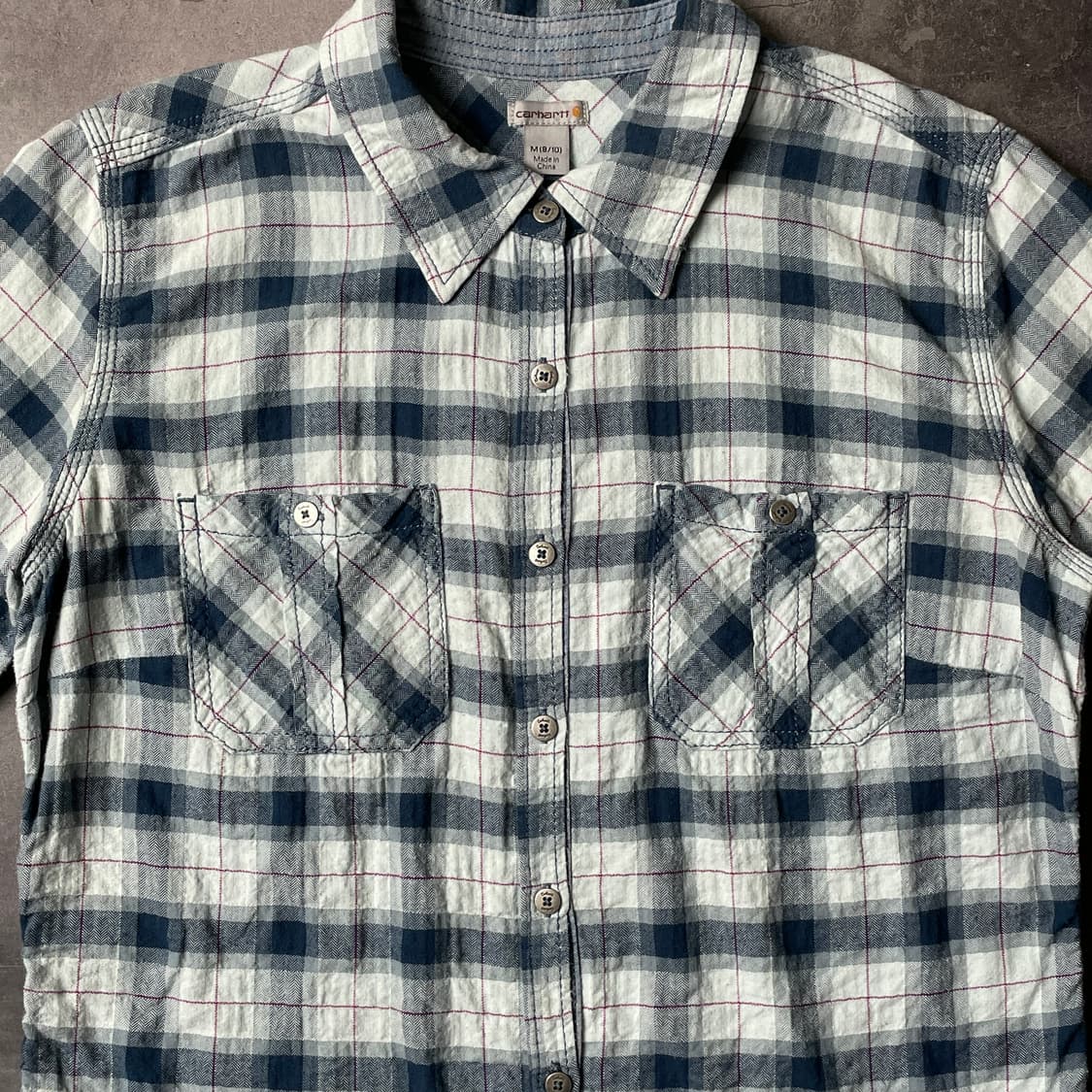 CARHARTT 칼하트 블루 체크 롤업 반팔 워크 셔츠 A01008 상품이미지3