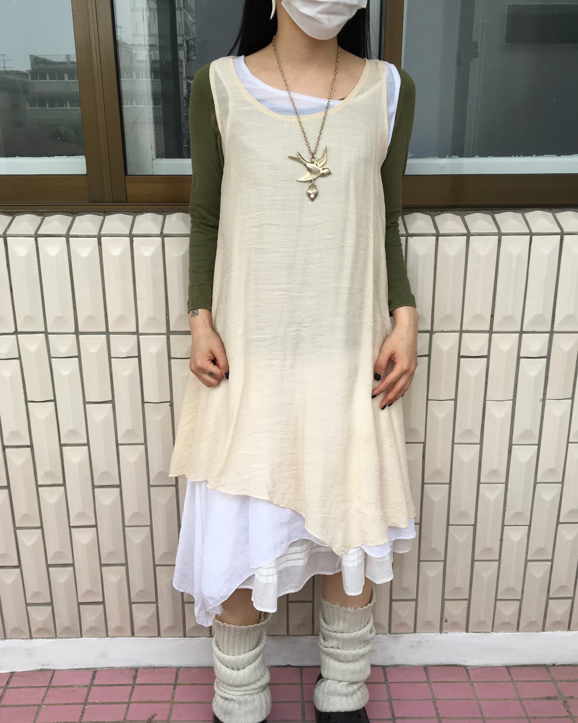 Layered point sleeveless unbalanced onep 상품이미지1