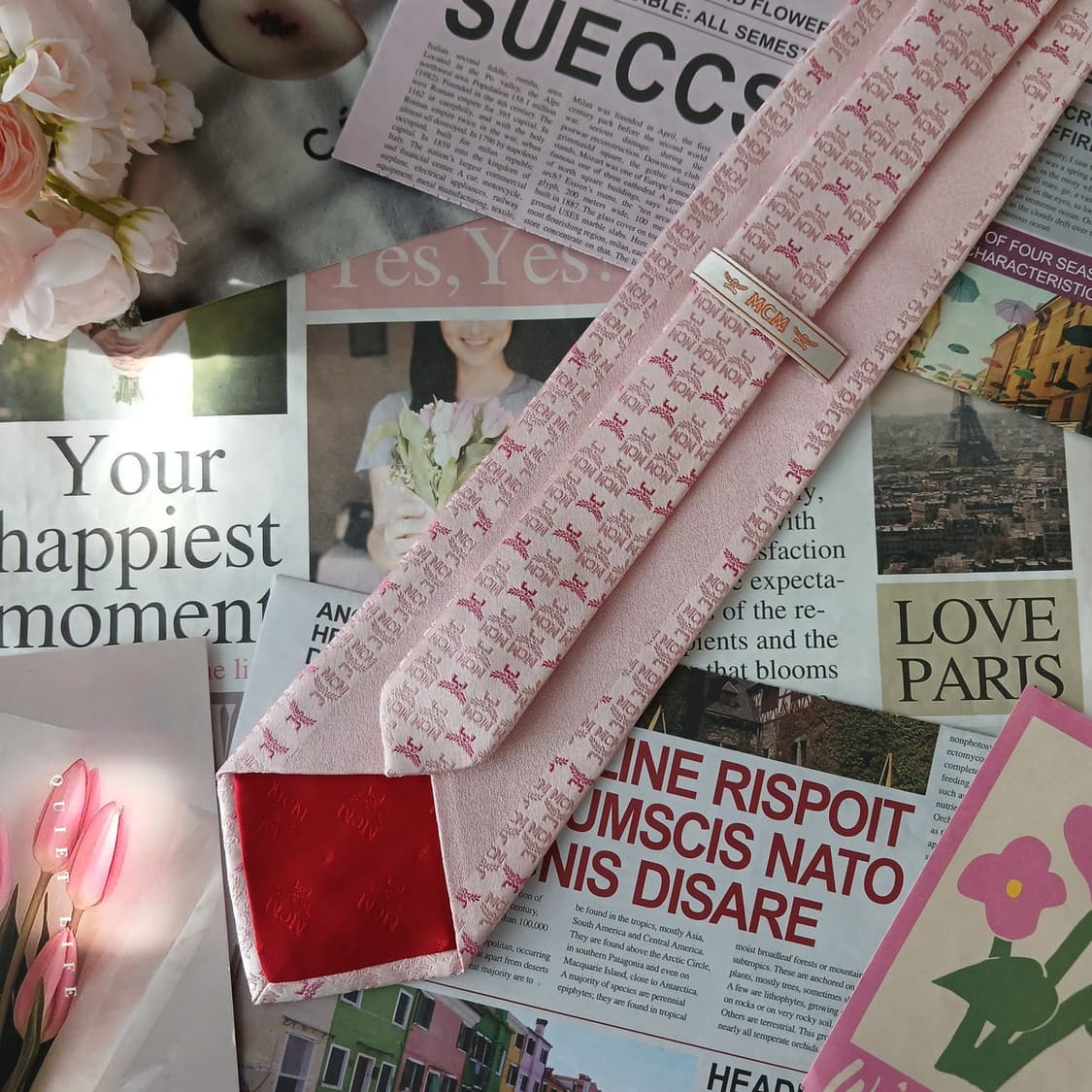 MCM 실크 핑크 로고 자카드 넥타이 9.3cm A+등급 A19201
 상품이미지4