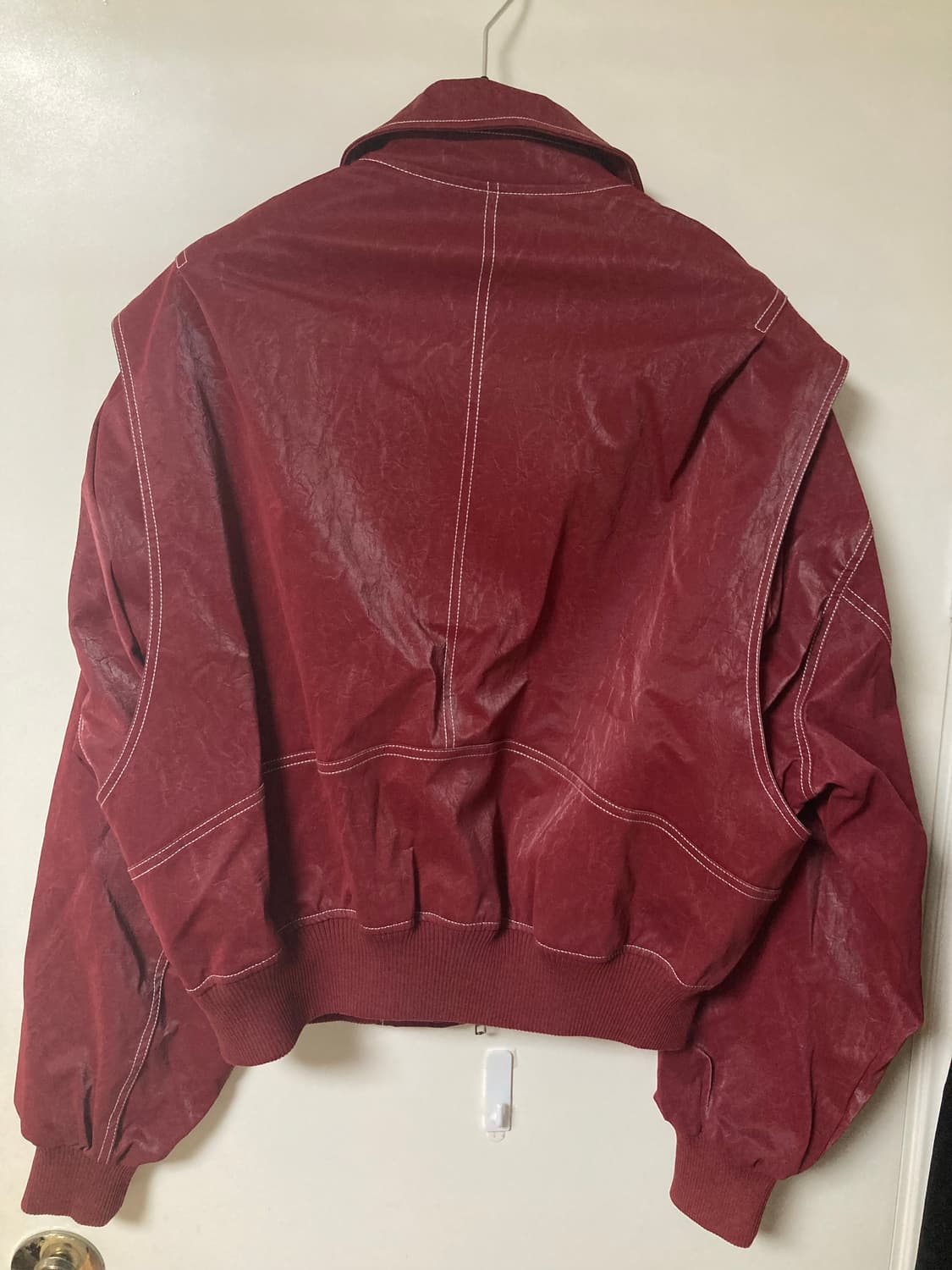 OWN 오운 스티치 글로시 레더 자켓 레드 상품이미지2