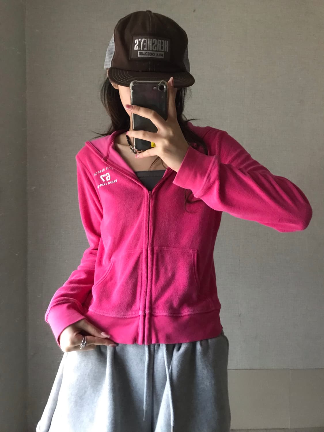 폴로 핑크 테리 후드집업 상품이미지4