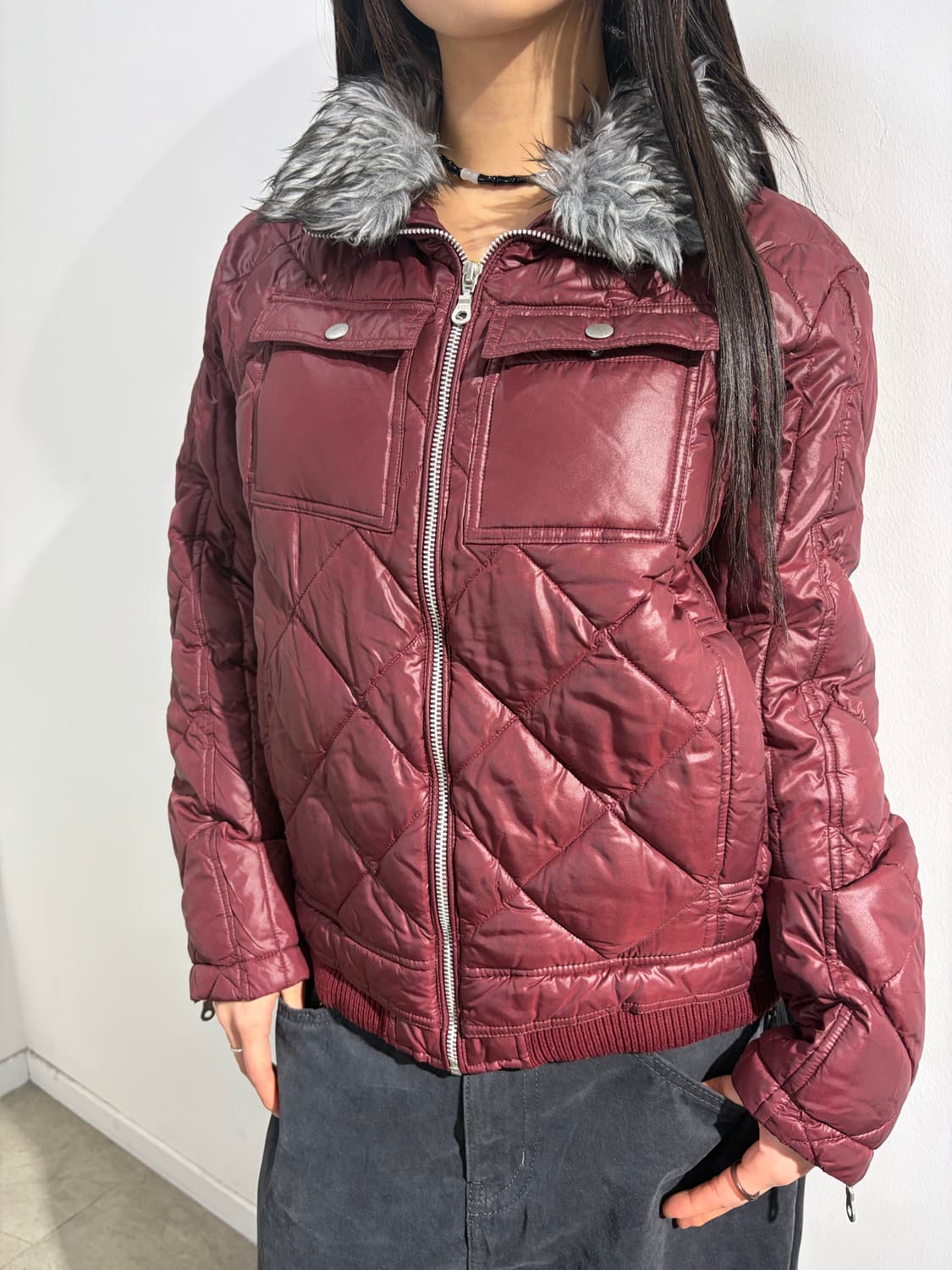 Sorridere 버건디 퍼 패딩 자켓 상품이미지1