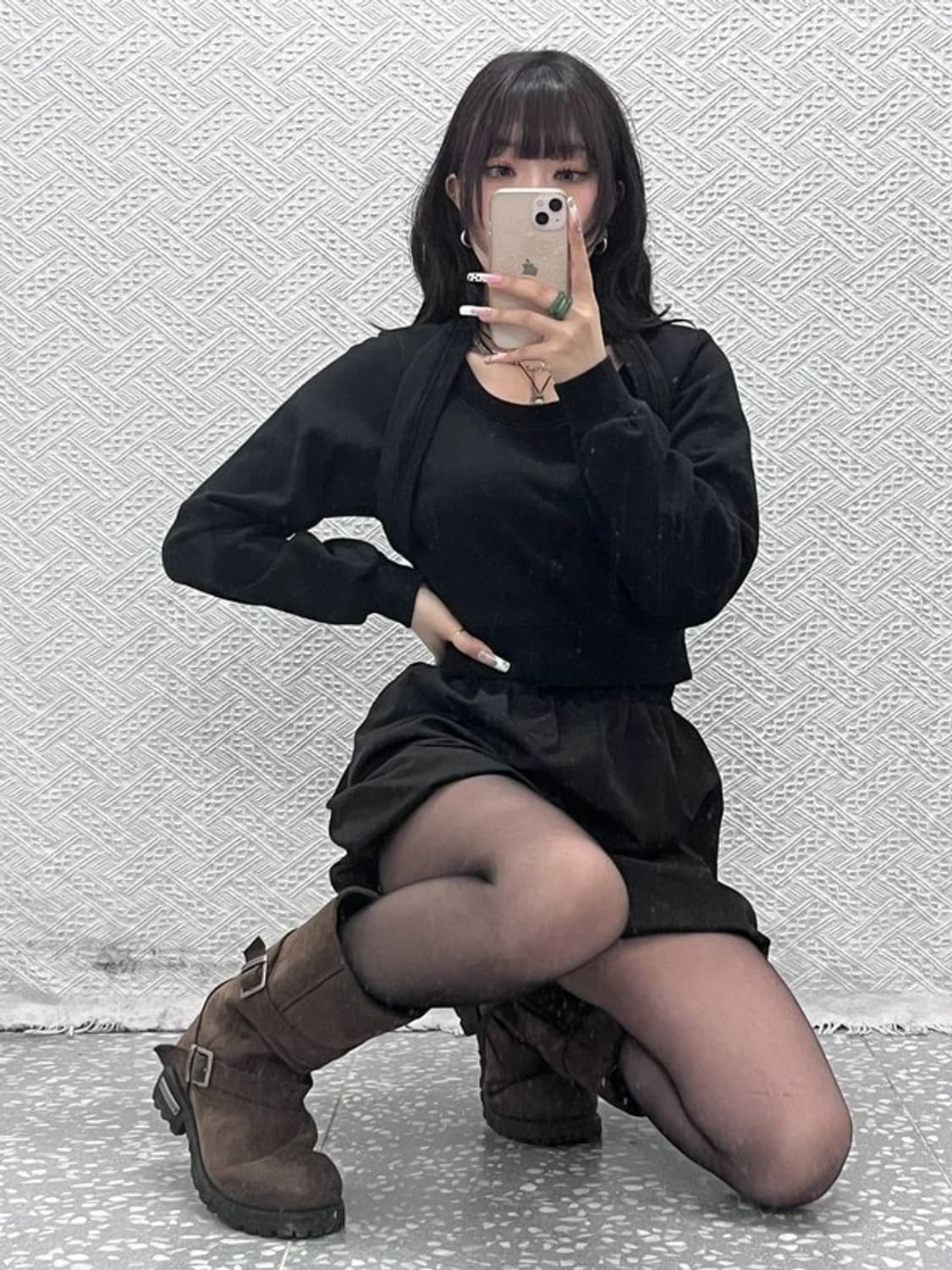 낫노잉 스트릿 펑크 레이어드 볼레로 크롭 맨투맨 85 C11241 상품이미지1