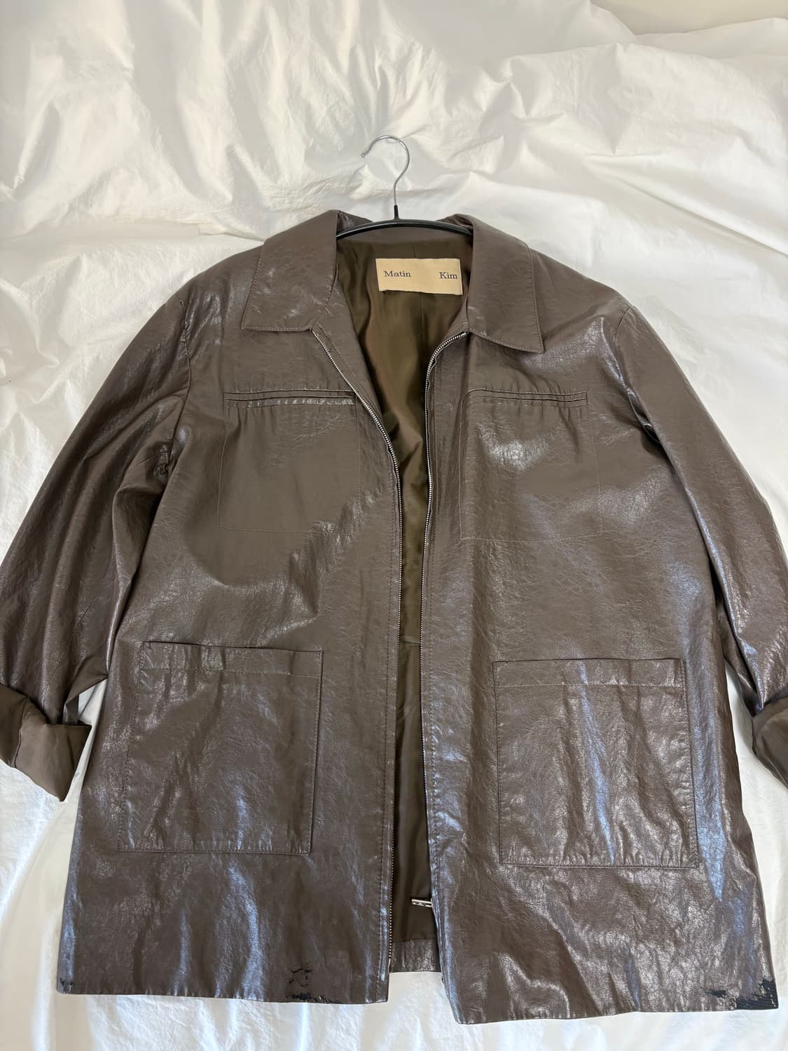 마뗑킴 보이핏 레더 자켓 브라운 상품이미지3