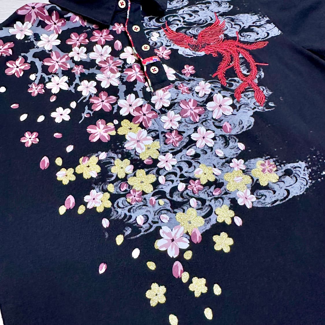 오리엔탈 사쿠라 봉황 자수 카라티셔츠 상품이미지3