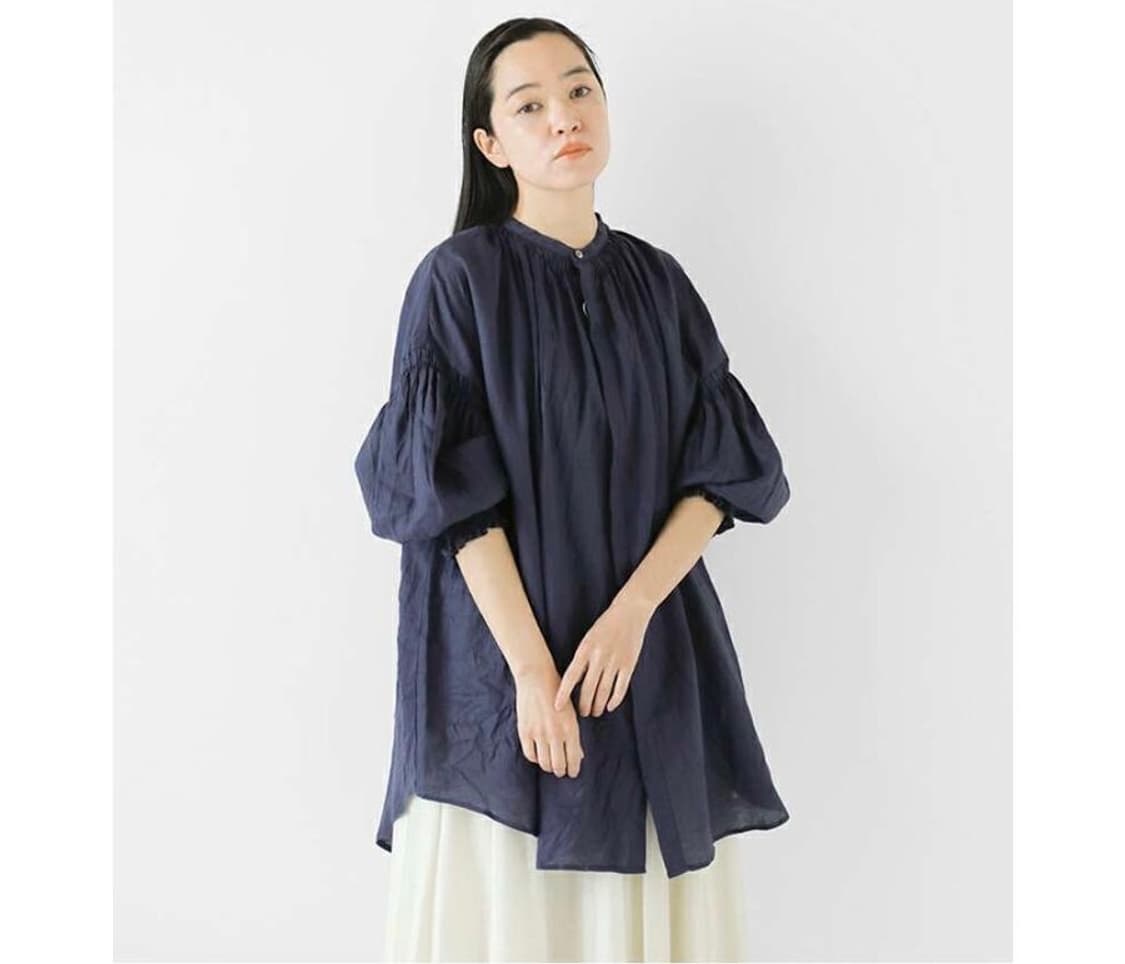 Japan made 유니버셜 티슈 네이비 퍼프 하이넥 오버핏 원피스 셔츠 상품이미지7