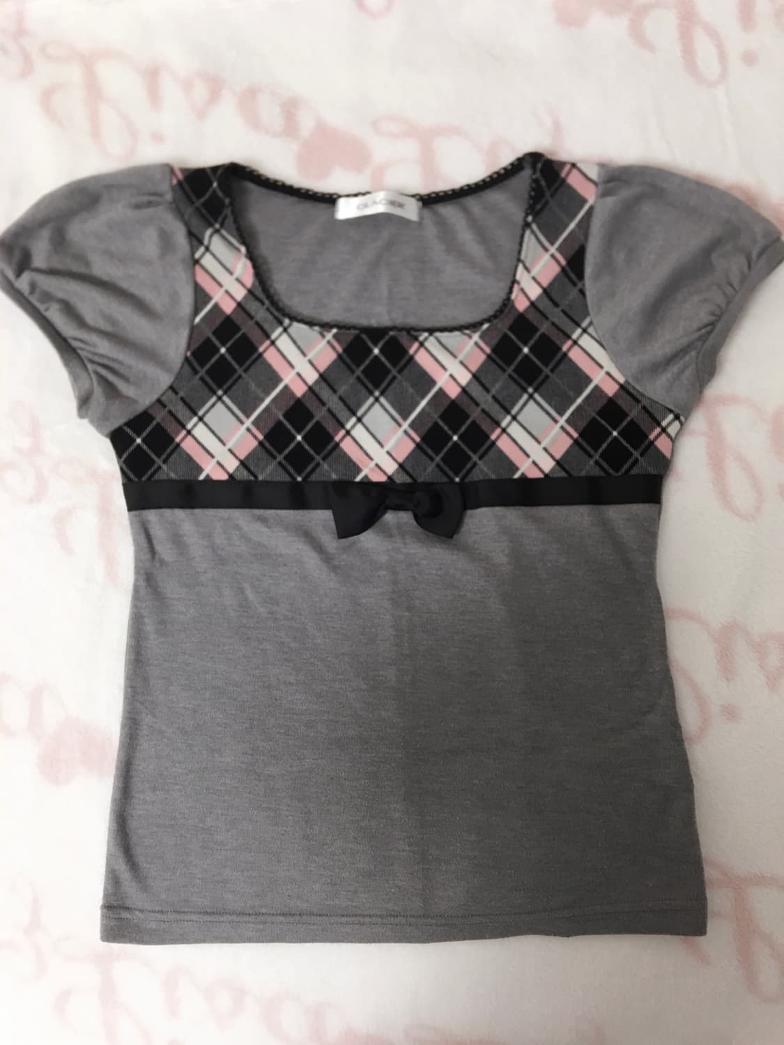 Glacier 체크 리본 퍼프 탑 히메갸루 로맨틱갸루 리즈리사 트랄라라 상품이미지1