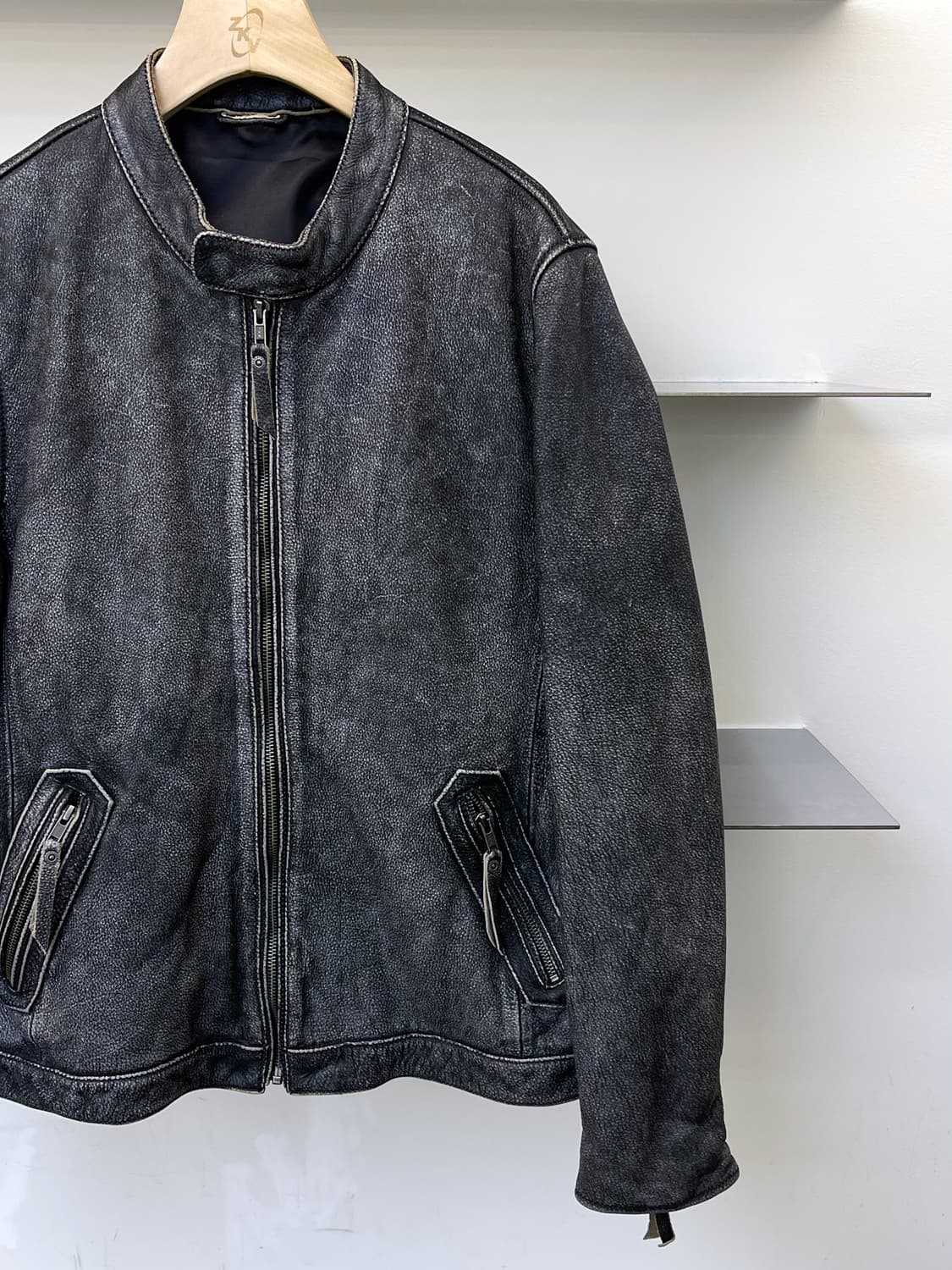 어반 바론 스톤 워싱 바이커 레더 자켓 상품이미지3