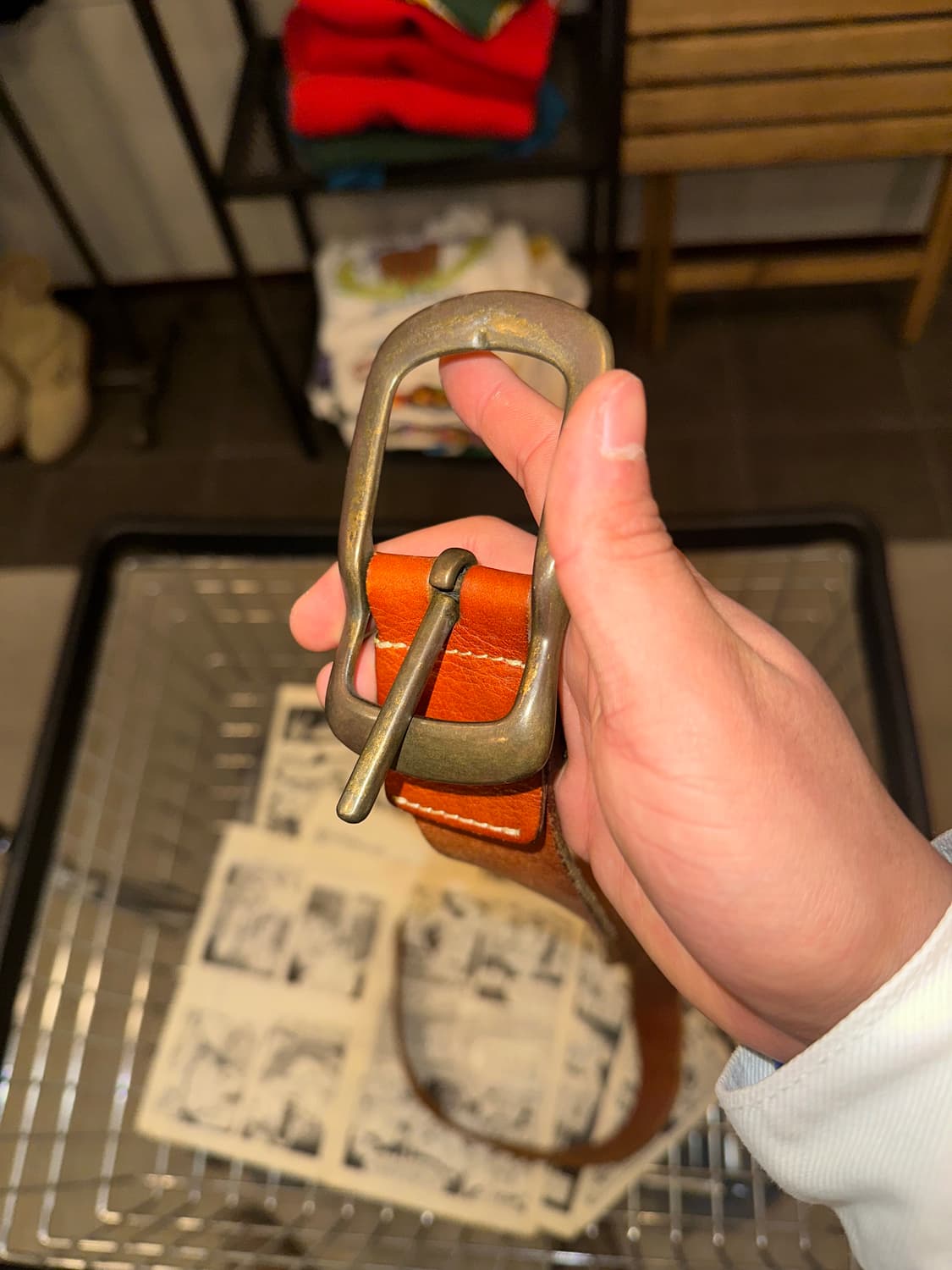 Real leather big buckle stud detail belt 상품이미지6