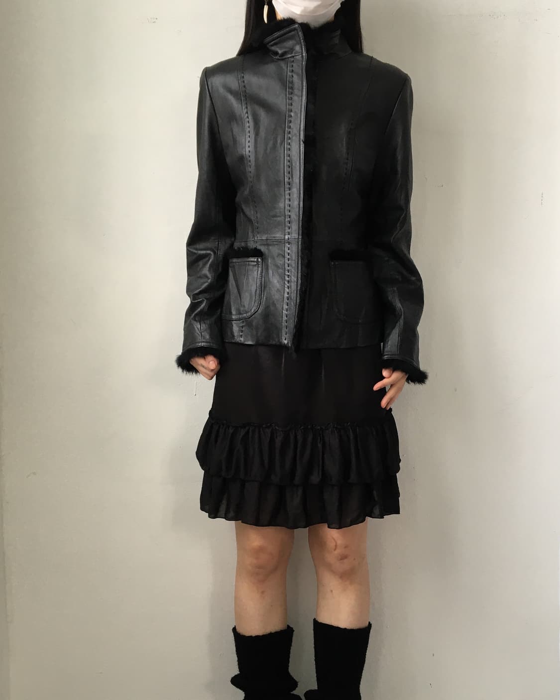 Fake fur trimming lamb leather jacket 상품이미지8