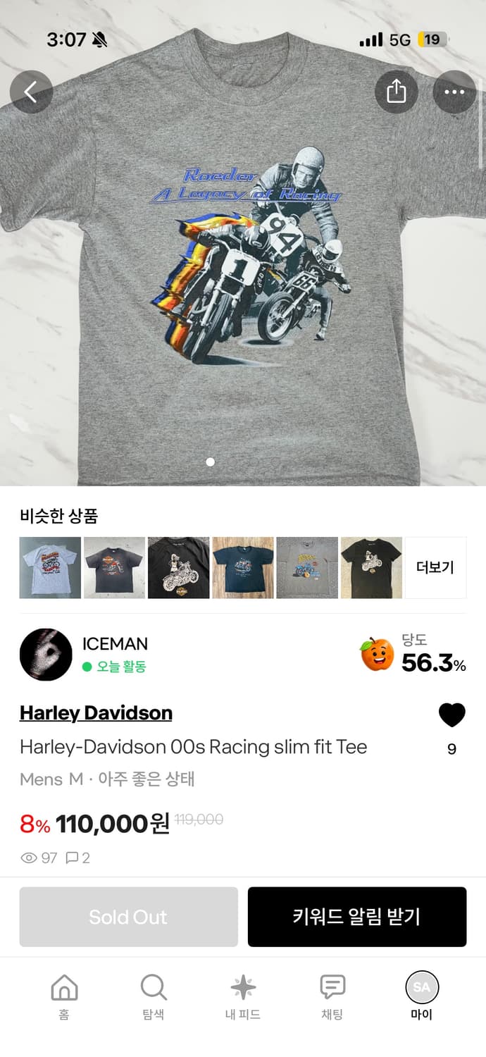 Harley-Davidson O0s Racing slim fit Tee 상품이미지2