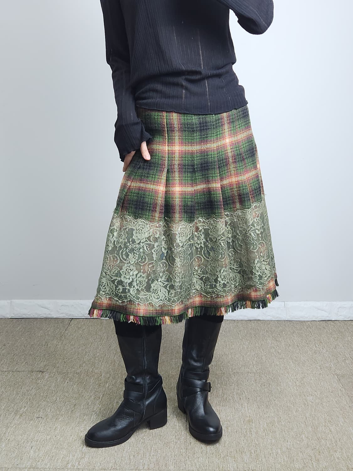 체크 플리츠 테슬 스커트 상품이미지4