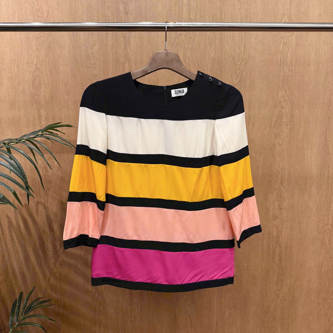 소니아 리키엘 스트라이프 배색 블라우스 숄더 버튼 디테일 멀티 컬러 상품이미지1
