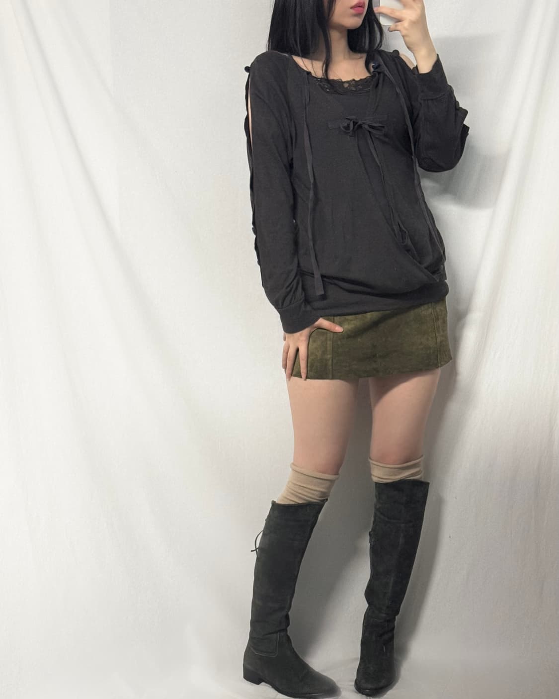 멀티 웨이 버튼 슬리브 사이드 셔링 탑(이너 세트 구매 가능) 상품이미지4