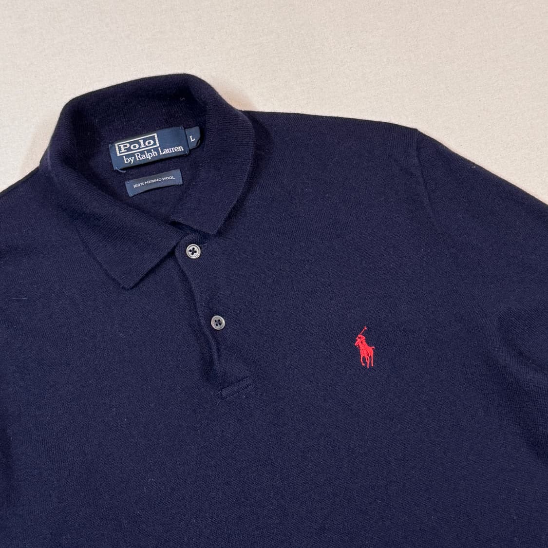 L) 폴로 랄프로렌 메리노 울 긴팔 카라 니트 네이비 상품이미지4