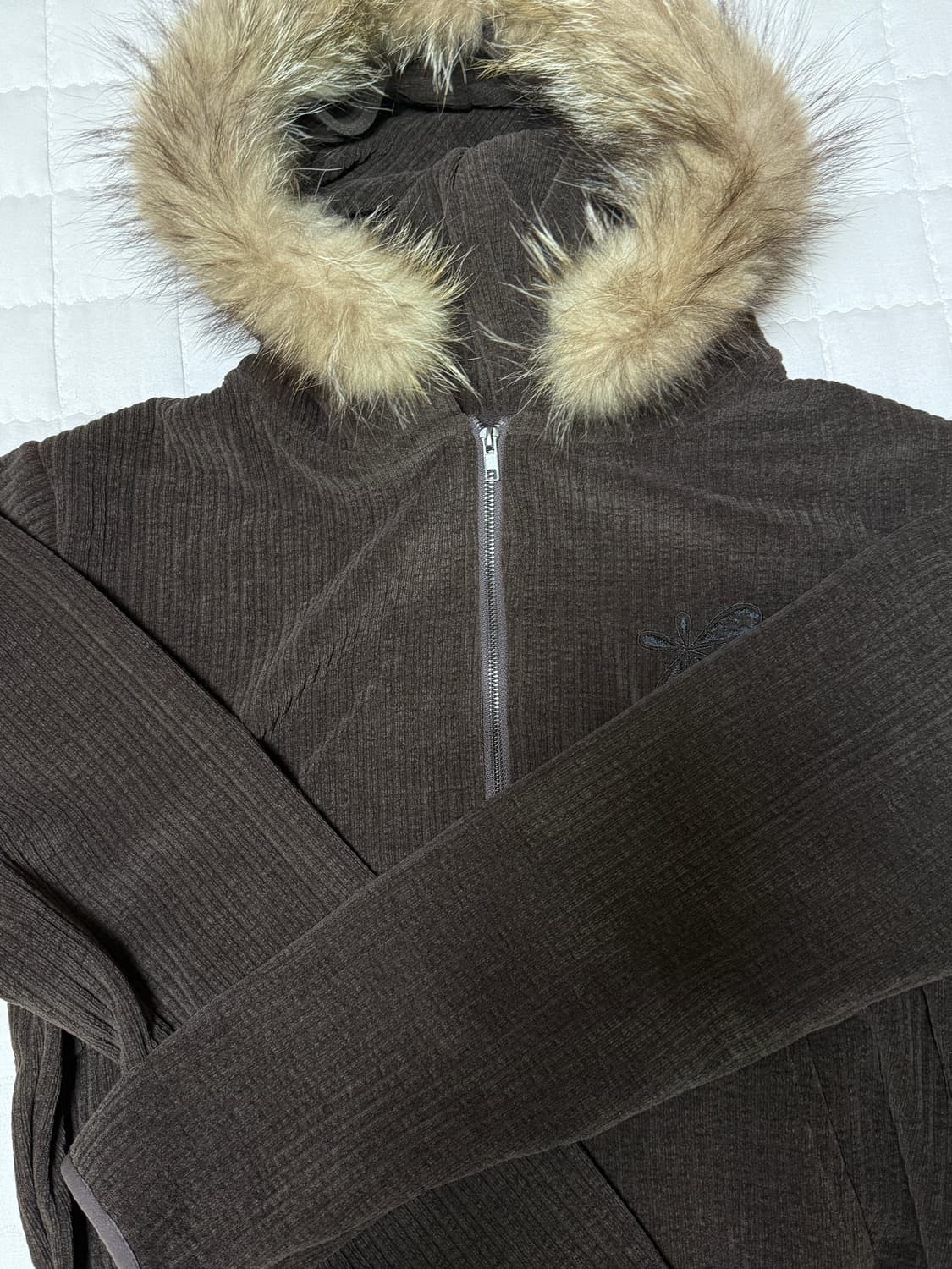 글랙 드로플랫 라쿤 퍼 집업 후드 (BROWN) 상품이미지2