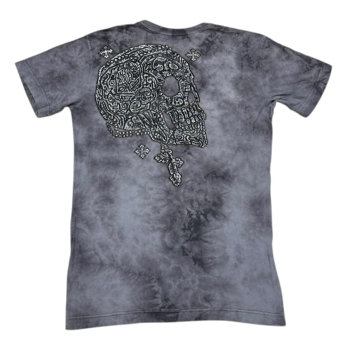 버커루 빈티지 Y2K 오리엔탈 해골 스컬 반팔 그레이 M 상품이미지3
