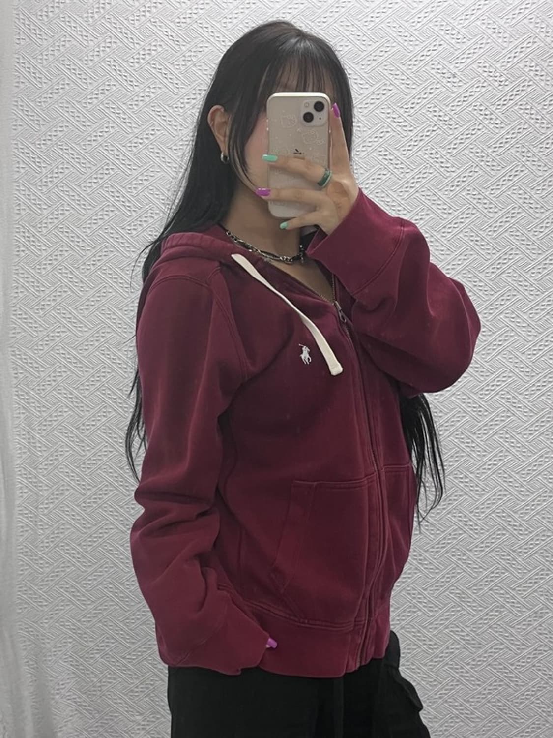 폴로 랄프로렌 빈티지 슬리브패치 버건디 와인 후드 집업 L C07373 상품이미지2