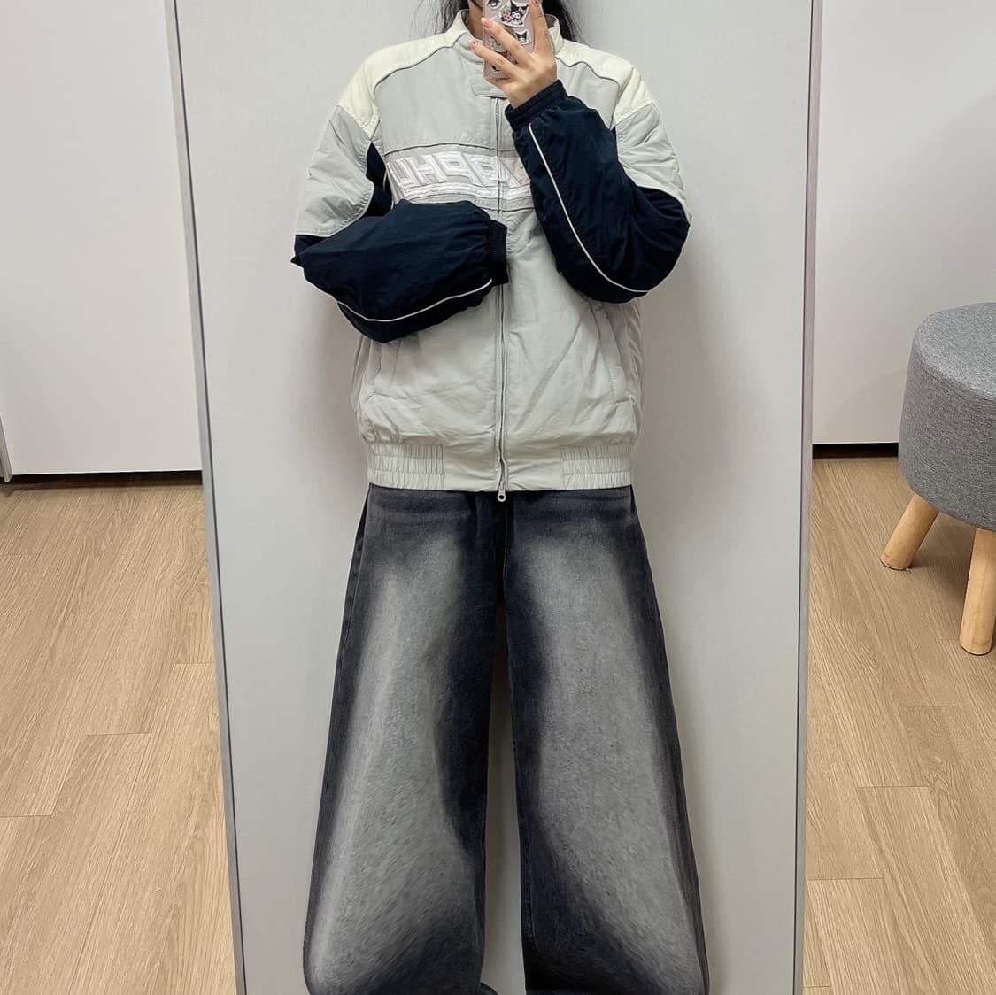 코드그라피 파이핑 그레이 바이커 점퍼 상품이미지1