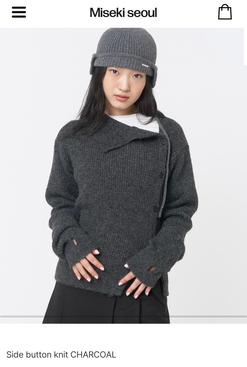 미세키서울 사이드 버튼 니트 차콜 상품이미지1
