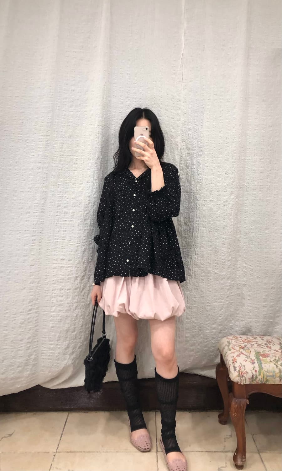 Dot black blouse 상품이미지1