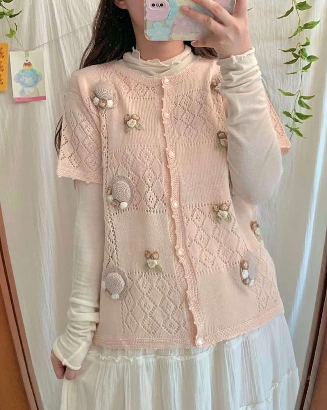 모리 모티브 반팔 니트 가디건 상품이미지3