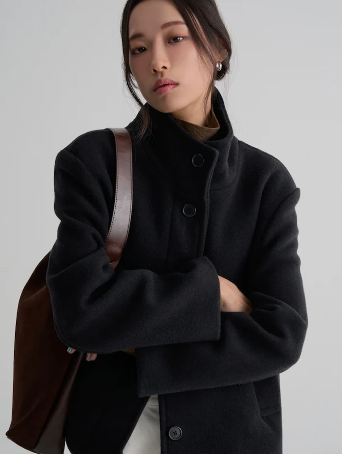 에잇세컨즈 하이넥 숏 코트 자켓 네이비 L 상품이미지4