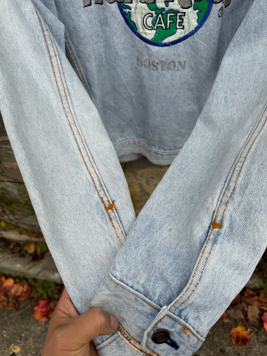 90s 하드락카페 보스턴 3세대 연청 데님 트러커 자켓 L 상품이미지5