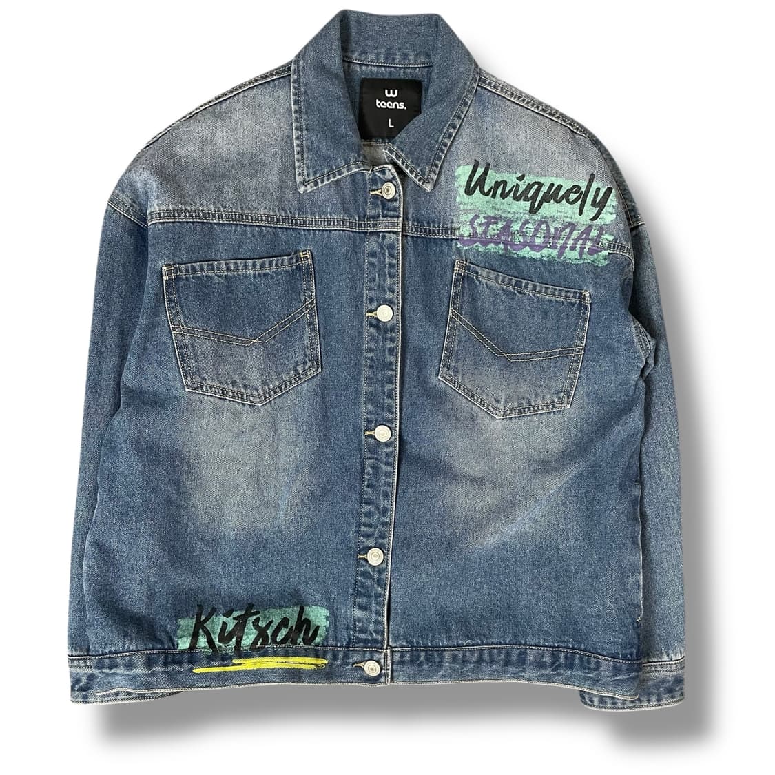 W teens 유니크 나염 프린팅 투포켓 청자켓 L 상품이미지1