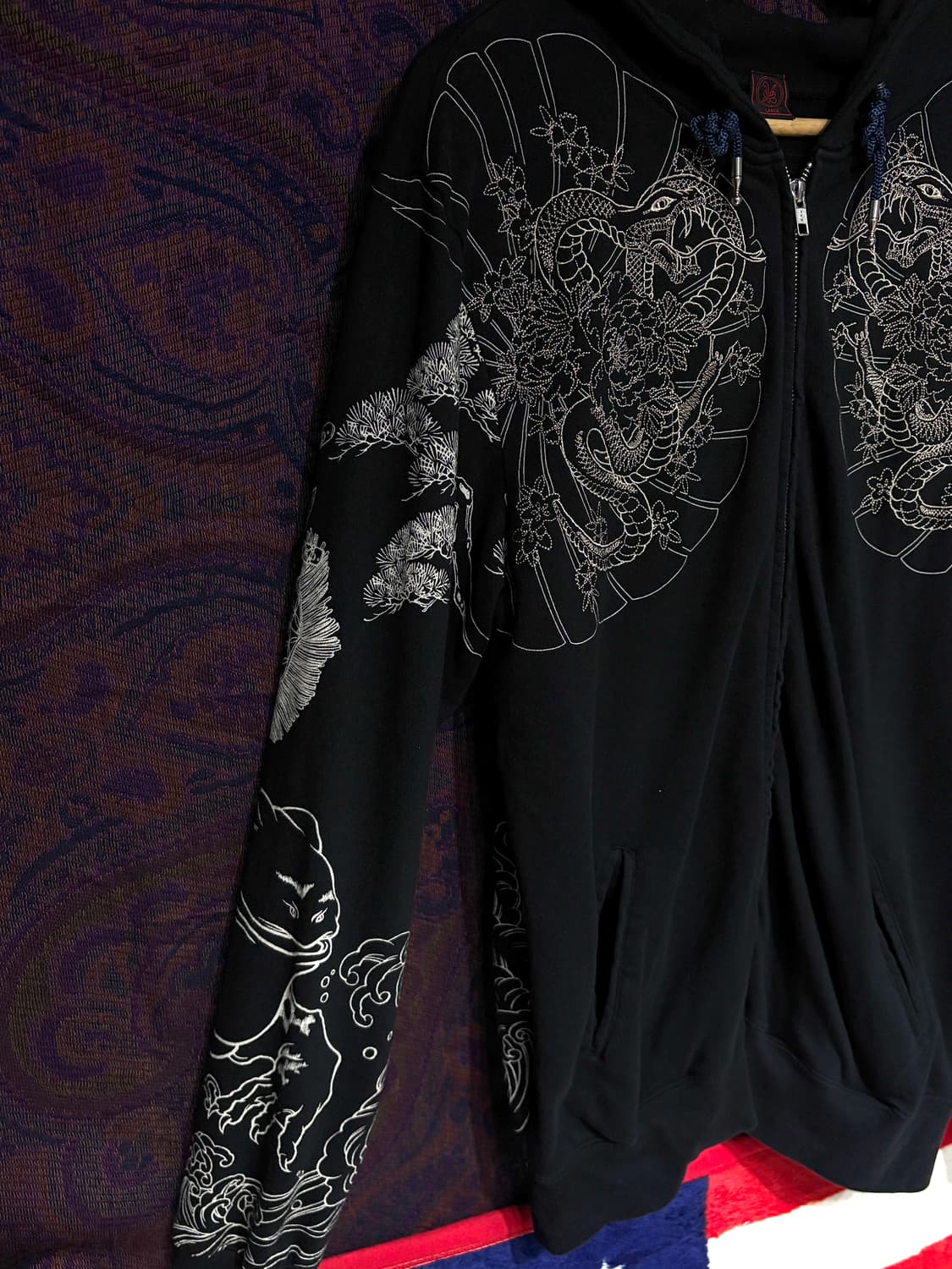 오리엔탈  뱀자수x사무라이 문양 후드집업자켓 상품이미지4