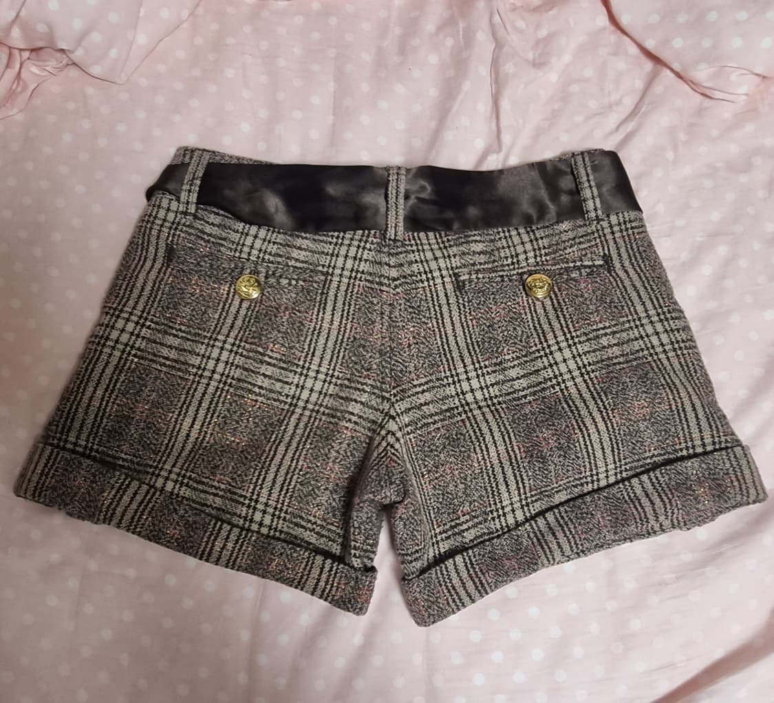 일본빈티지 체크 딸기초코맛 단추 리본 팬츠 라떼갸루 엑시즈팜 리즈리사 상품이미지5