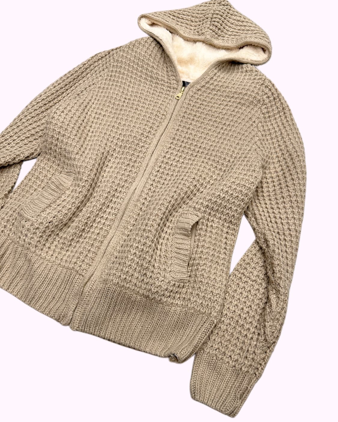 waffle fur knit hood zip-up 상품이미지3