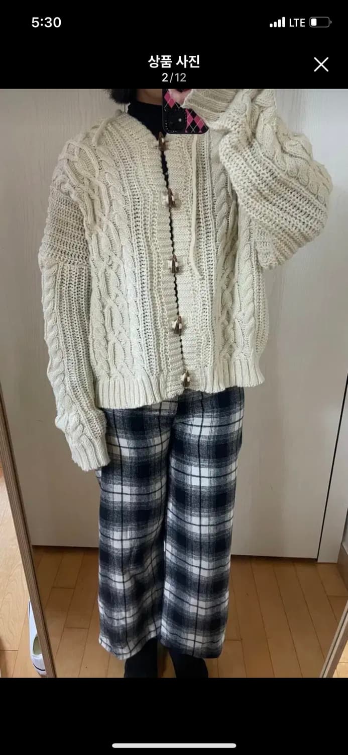 러브미모어 아이보리 꽈배기 니트 후드 가디건 더플 떡볶이 단추 빈티지 상품이미지2