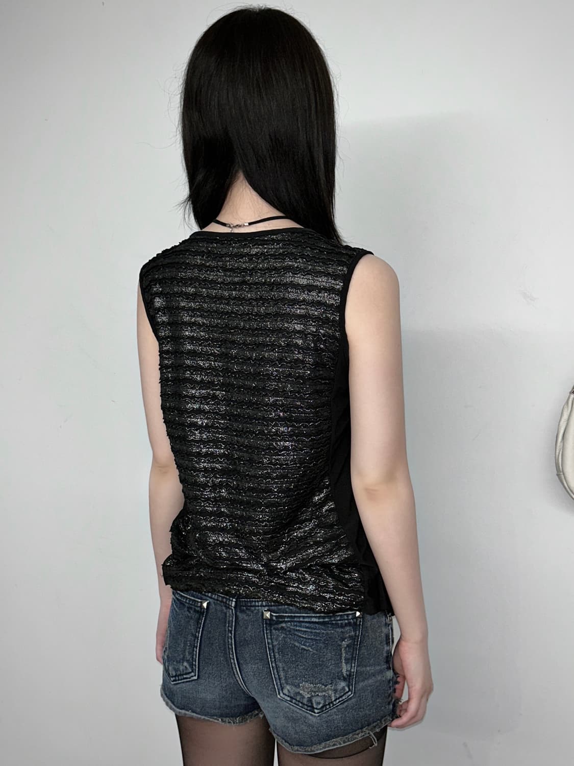 Button Point Glitter Shirring Sleeveless 상품이미지4
