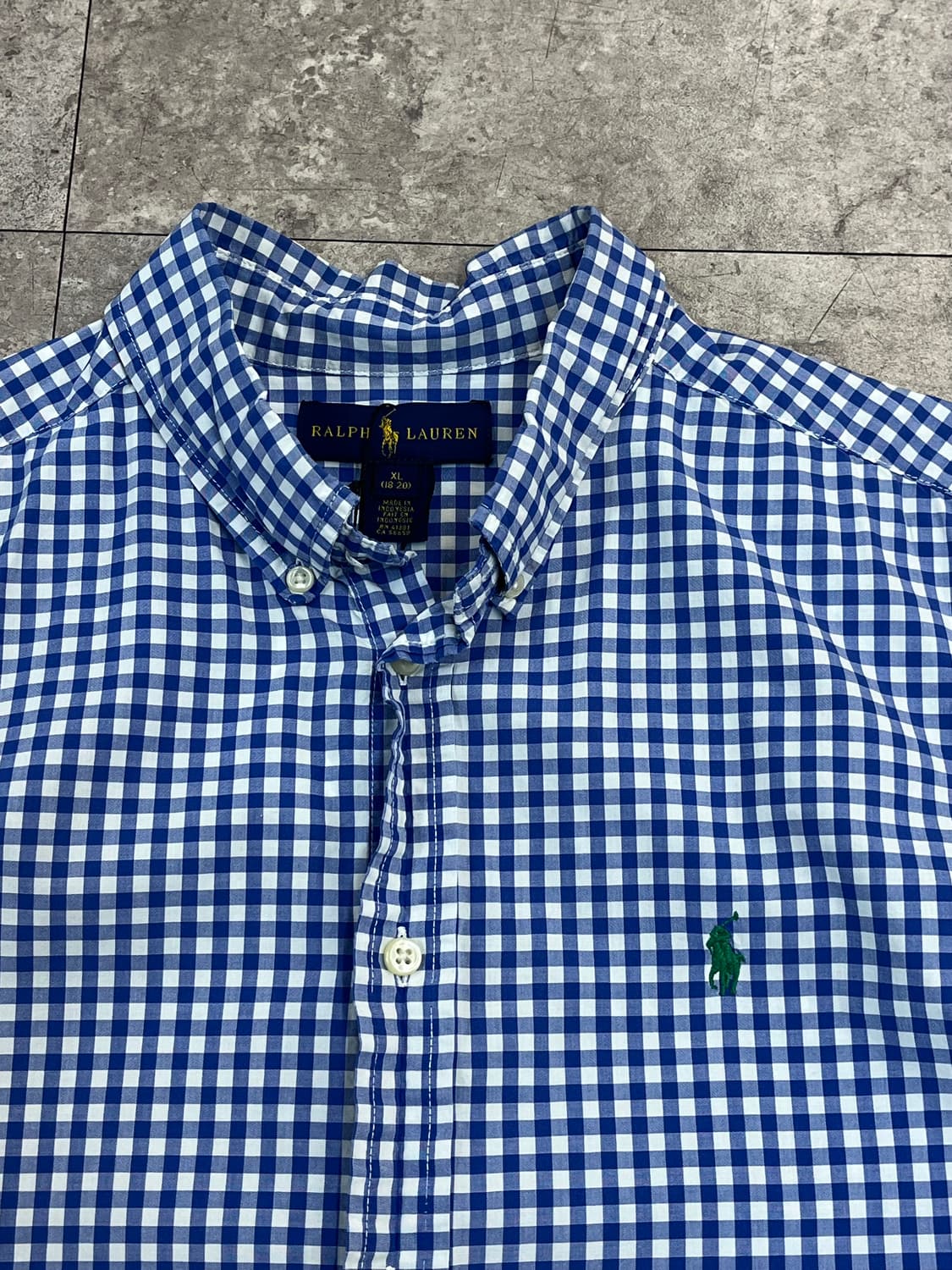폴로 랄프로렌 깅엄 체크 반팔 셔츠 블루 XL #csz3508 상품이미지6