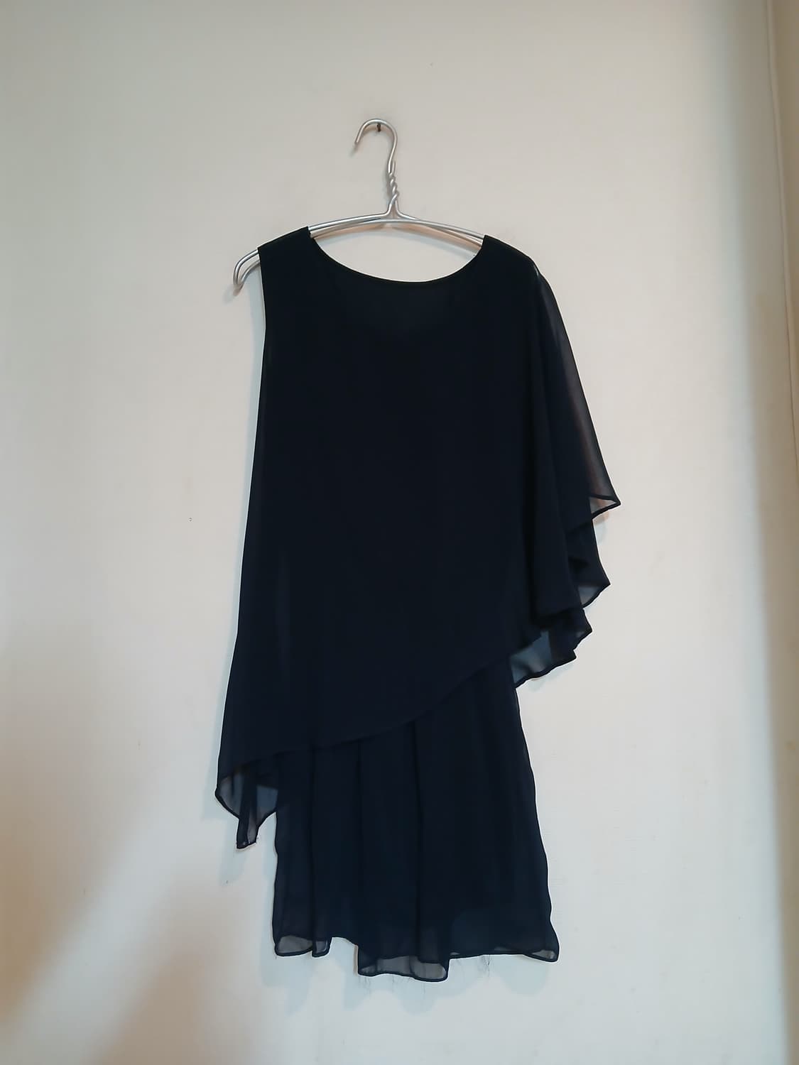 여신 쉬폰 레이어드 드레스 네이비 소매 비대칭 원피스 가벼운 섹시 홀복 상품이미지2