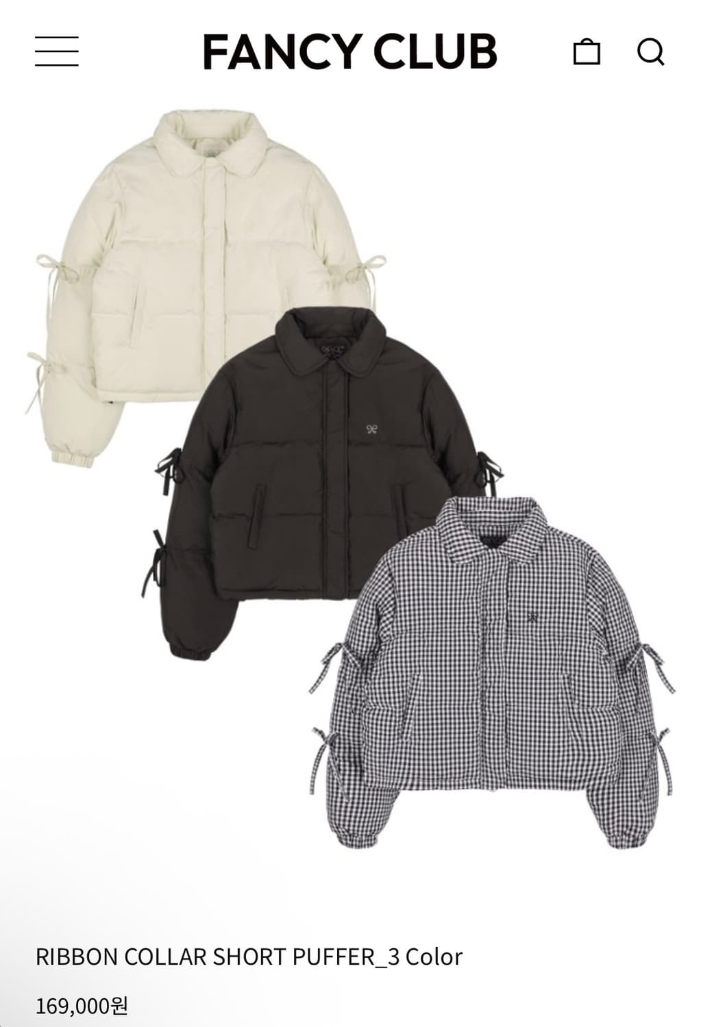 팬시클럽 리본 숏패딩 차콜 상품이미지1