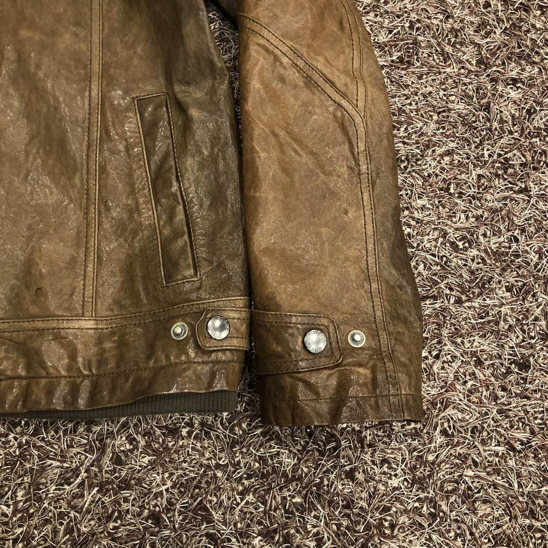 게스 브라운 양가죽 바이커 레더 가죽 블루종 자켓 상품이미지3